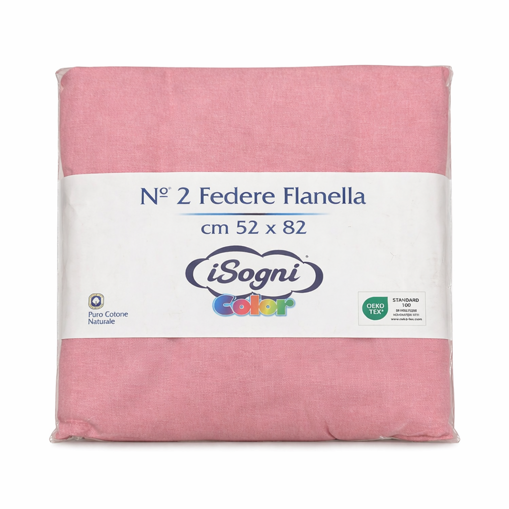 Coppia Federe in Flanella iSogni Color – 100% Cotone Naturale, 52x82 cm, Morbide e Calde