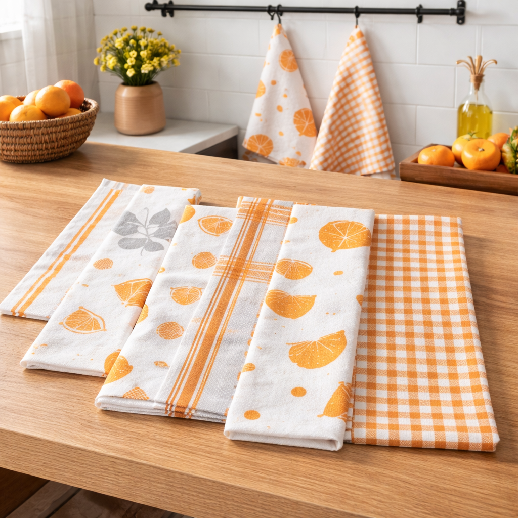 Set Strofinacci Cucina Mastro Bianco in Cotone – Fantasia Agrumi Arancione (6 pezzi)