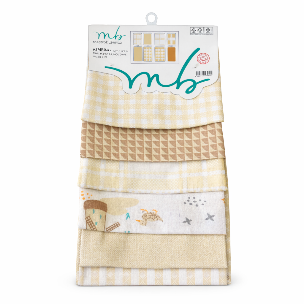 Set Strofinacci Cucina Mastro Bianco in Cotone – Fantasia Beige Naturale (6 pezzi)