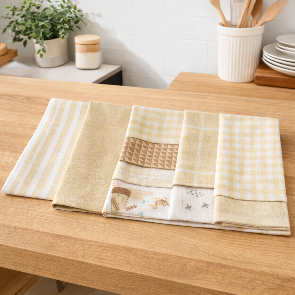 Set Strofinacci Cucina Mastro Bianco in Cotone – Fantasia Beige Naturale (6 pezzi)