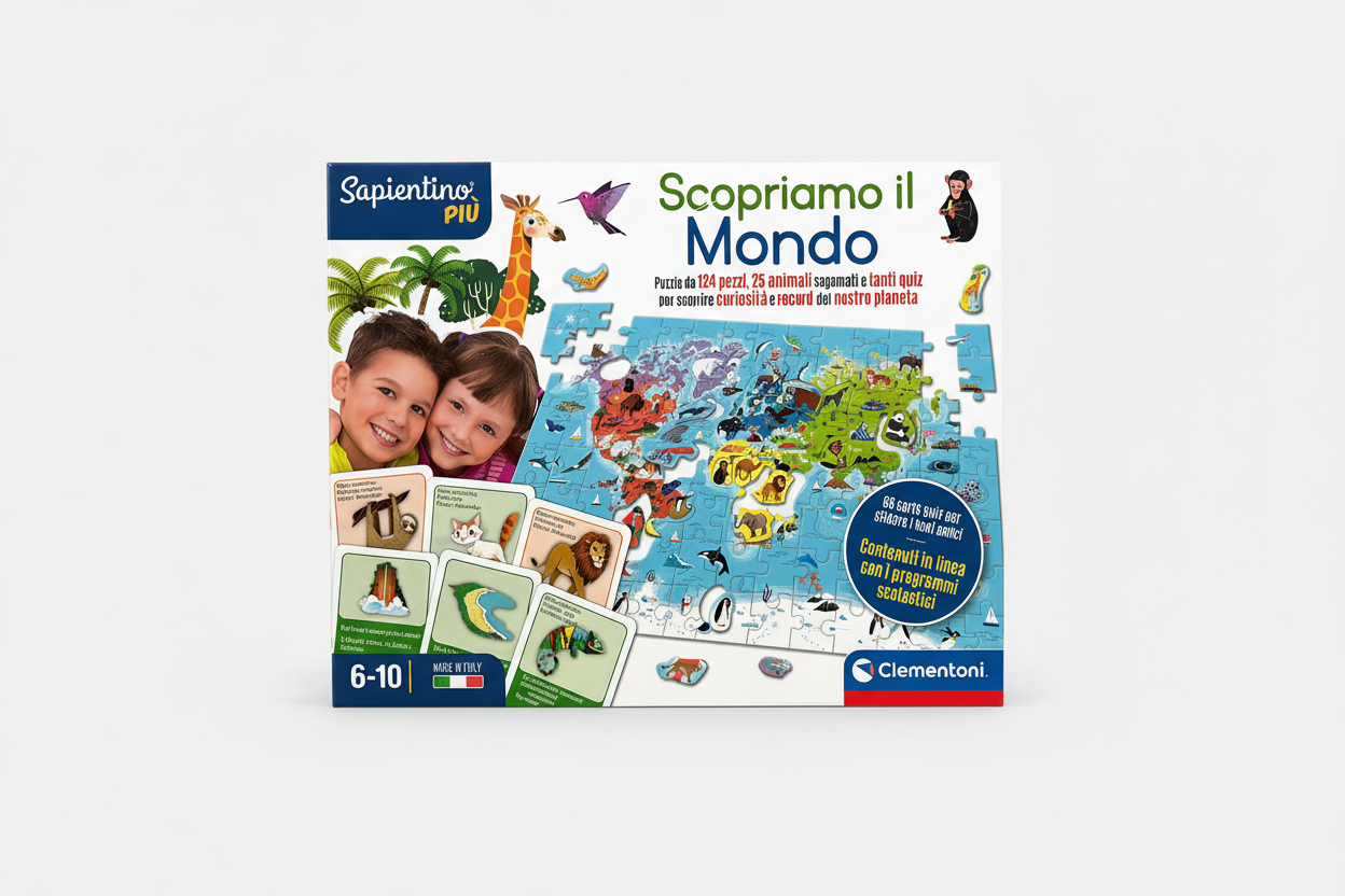 Sapientino Più “Scopriamo il Mondo” – Puzzle Educativo 124 Pezzi con Quiz sugli Animali (6-10 anni)