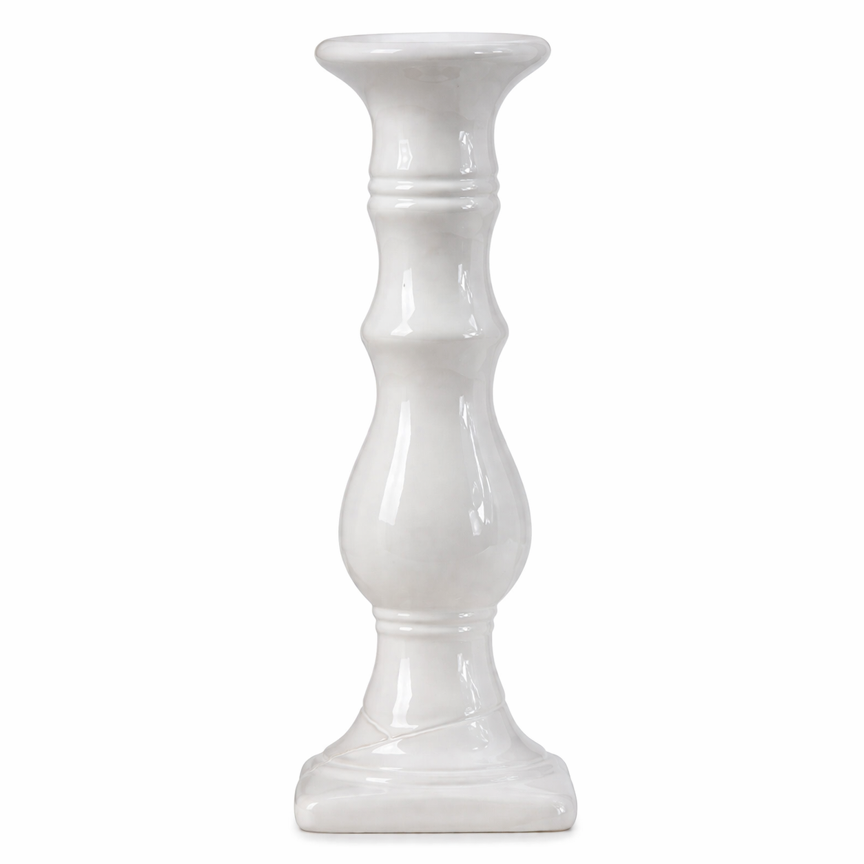 Portacandela Elegante in Ceramica Bianca – Design Classico e Raffinato. H-31,5CM-D-10,5CM