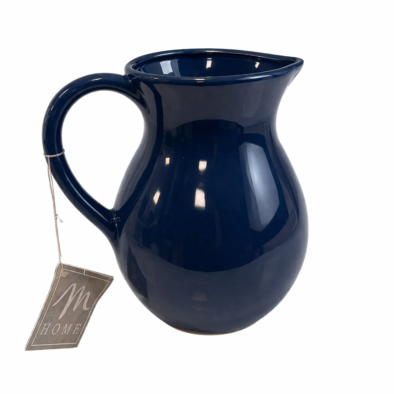 Brocca decorativa in ceramica blu lucida con manico – vaso porta fiori stile moderno
