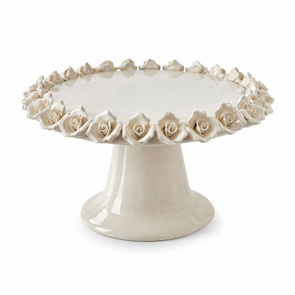 Alzata per dolci in ceramica bianca con rose decorative – elegante e romantica