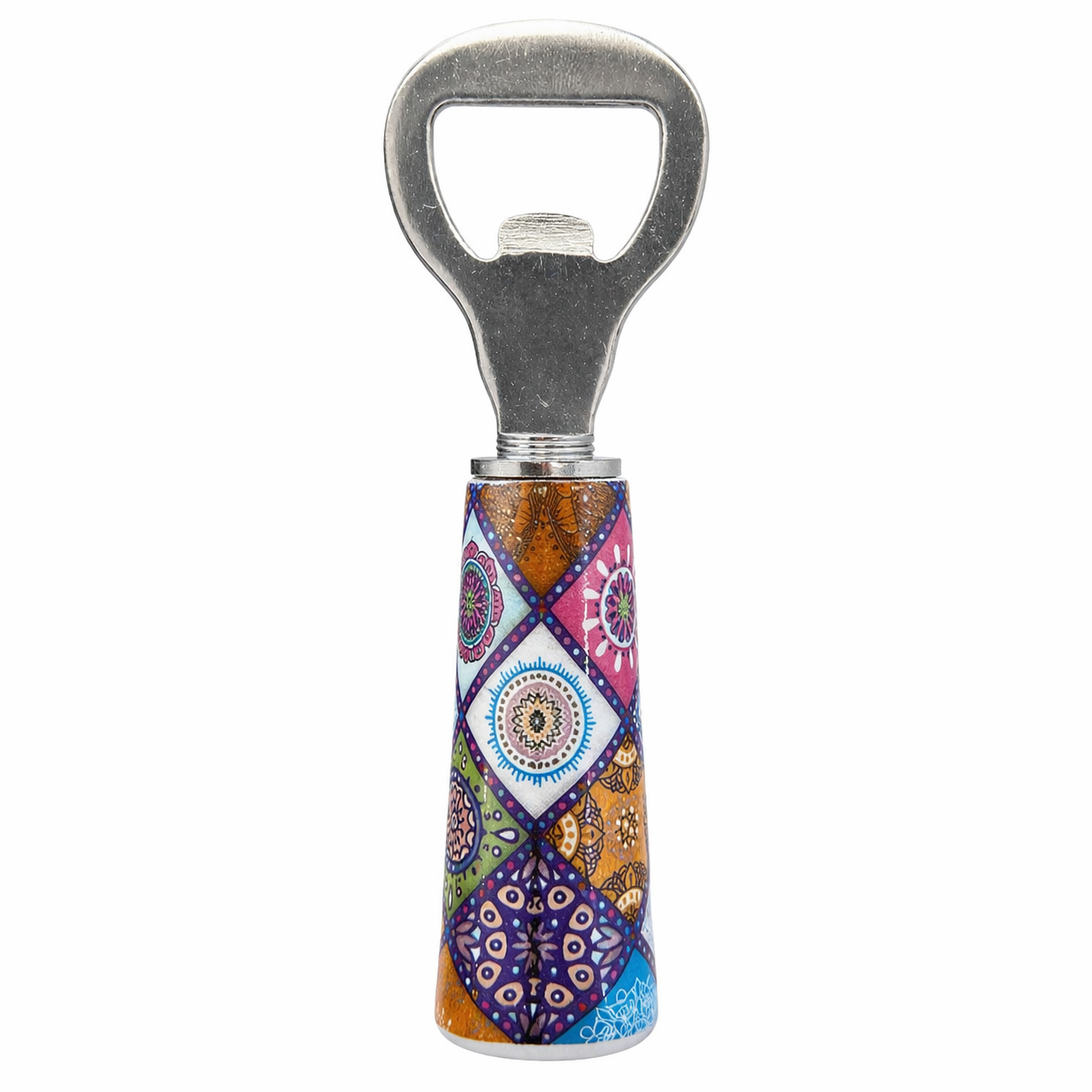 Apribottiglie con Manico Decorato in Stile Mosaico – Design Ergonomico e Colorato