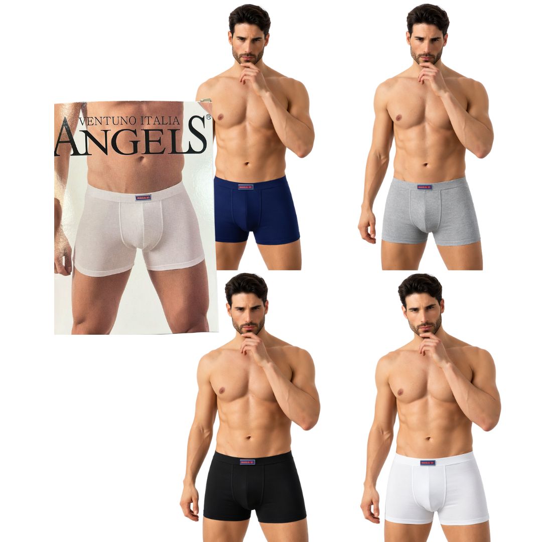 ANGELS BOXER UOMO in Cotone Elasticizzato – Confezione 1 pz (Blu, Mélange, Nero, Bianco)