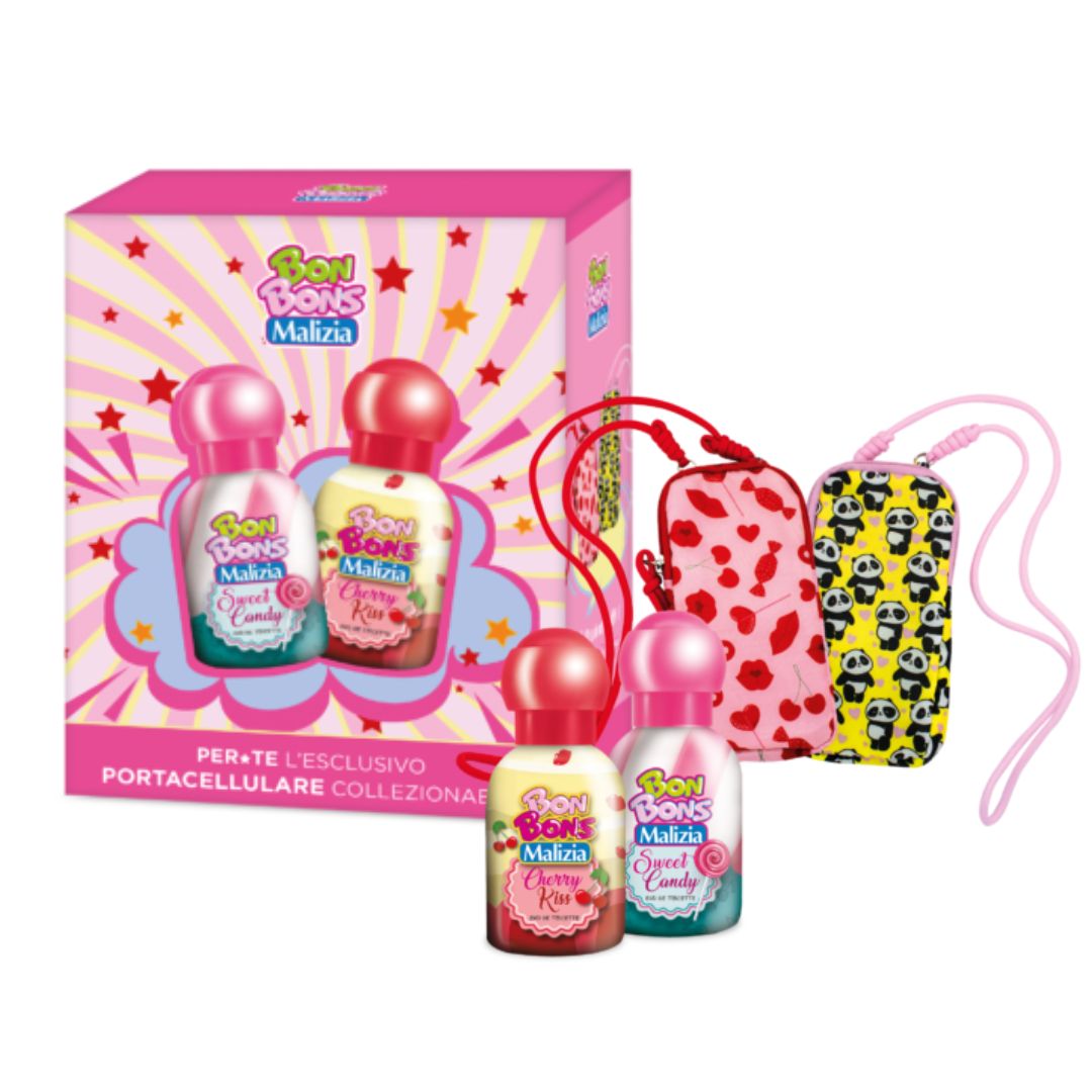 BON BONS MALIZIA – Set Regalo Sweetness (Cherry Kiss 50 ml + Sweet Candy 50 ml + Porta Smartphone)