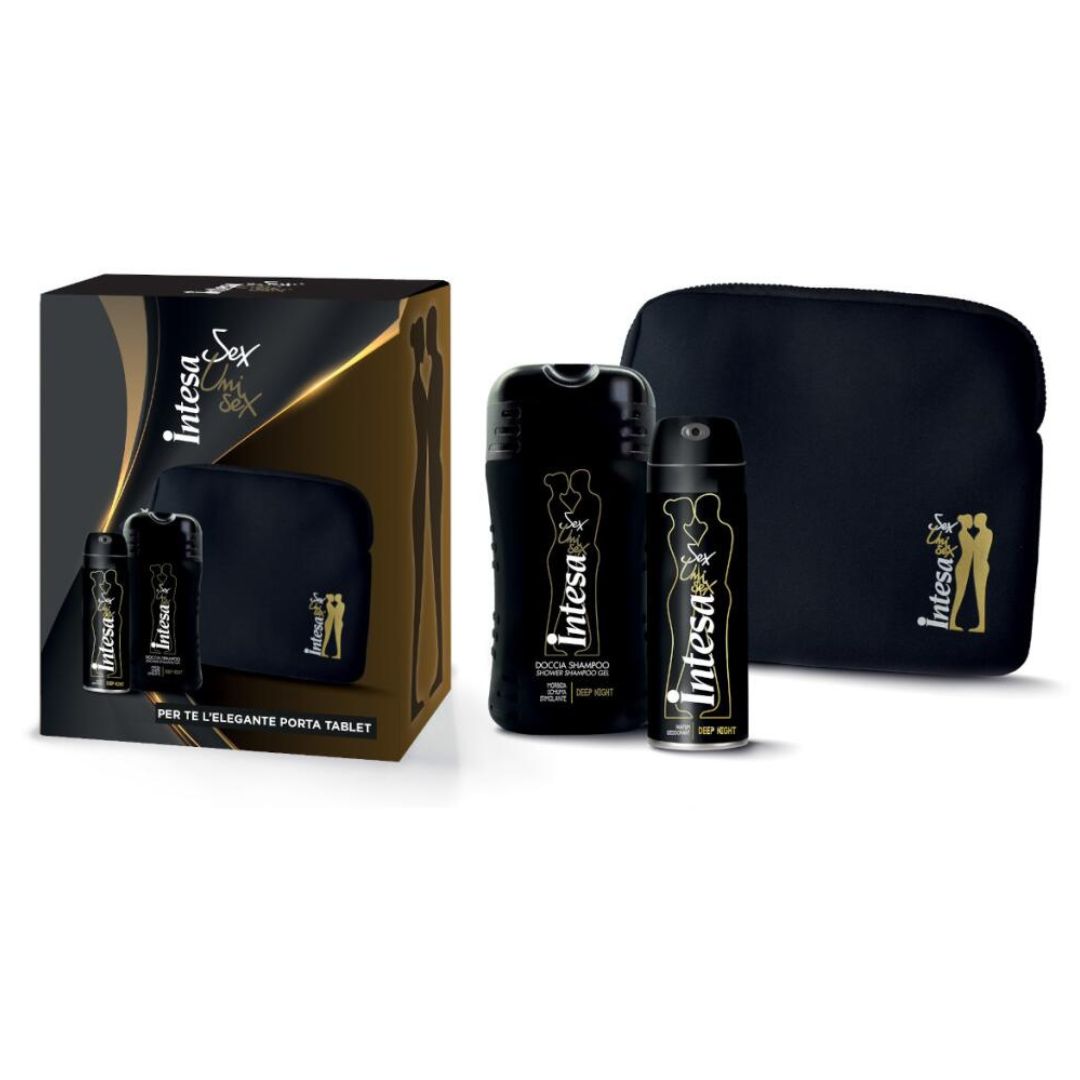 INTESA SEX UNISEX | Set Regalo Deep Night - Parfum Deodorant 125ml + Doccia Shampoo 250ml + Porta Tablet