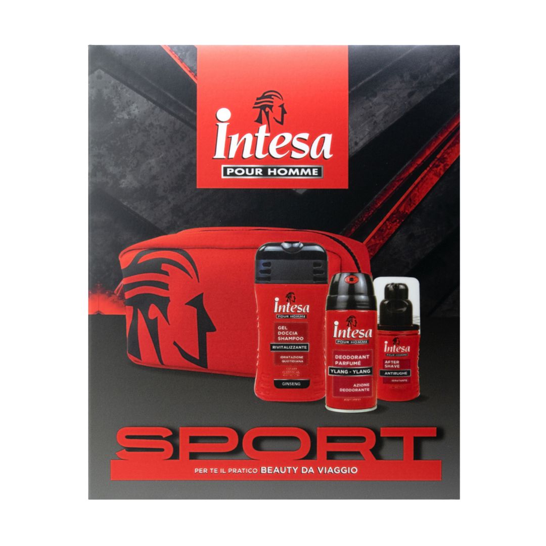 INTESA POUR HOMME SPORT – Set Regalo Uomo | Gel Doccia 250ml + Deodorante 150ml + After Shave 100ml + Beauty Case