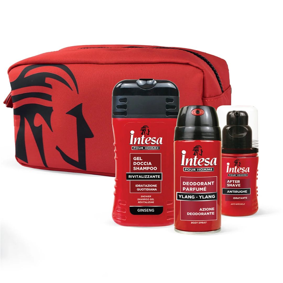 INTESA POUR HOMME SPORT – Set Regalo Uomo | Gel Doccia 250ml + Deodorante 150ml + After Shave 100ml + Beauty Case