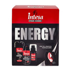 INTESA POUR HOMME ENERGY – Set Regalo Uomo | Gel Doccia 250ml + Deodorante 150ml + Gel Crema Viso 100ml + Sacca PortaScarpe