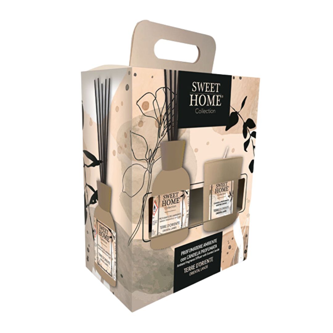 SWEET HOME | Gift Set Terre d’Oriente - Profumatore Ambiente a Bastoncini 100ml + Candela 110g