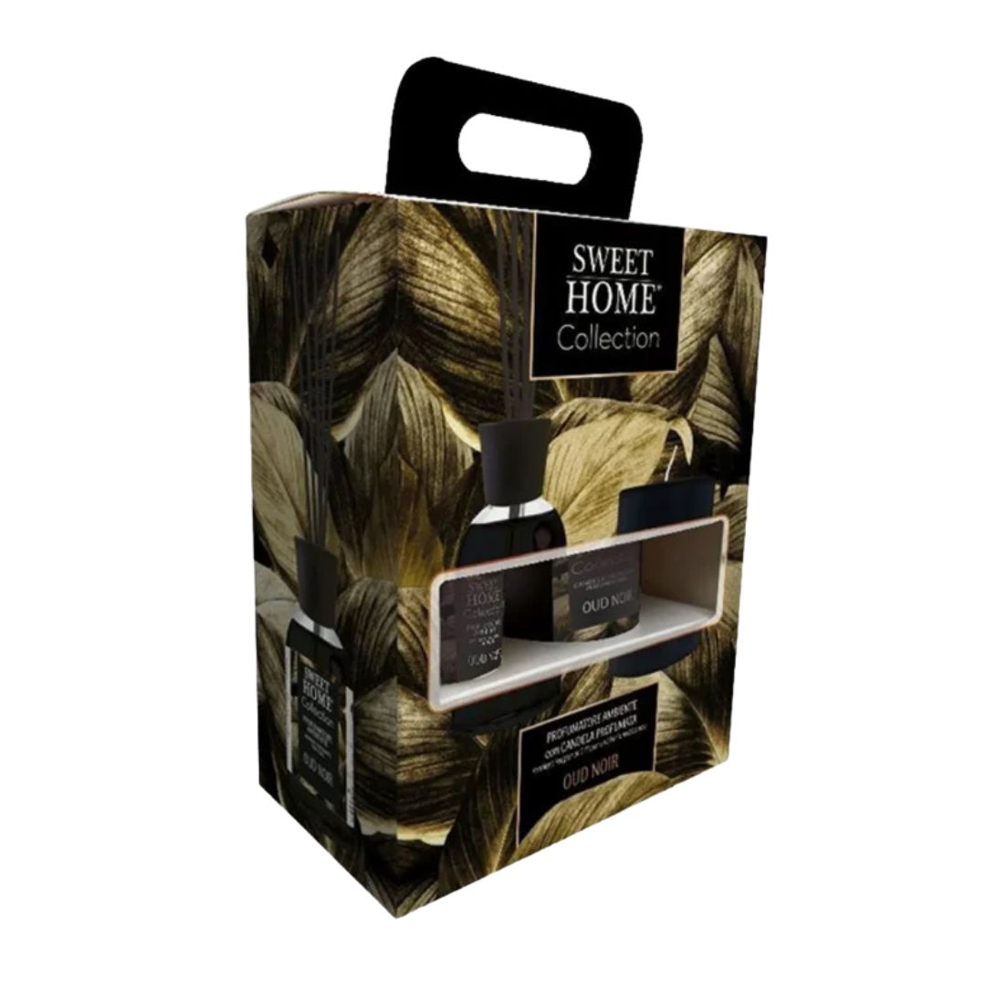 SWEET HOME | Gift Set Oud Noir - Profumatore Ambiente a Bastoncini 100ml + Candela 110g