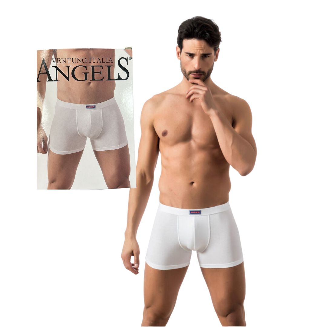 ANGELS BOXER UOMO in Cotone Elasticizzato – Confezione 1 pz (Blu, Mélange, Nero, Bianco)