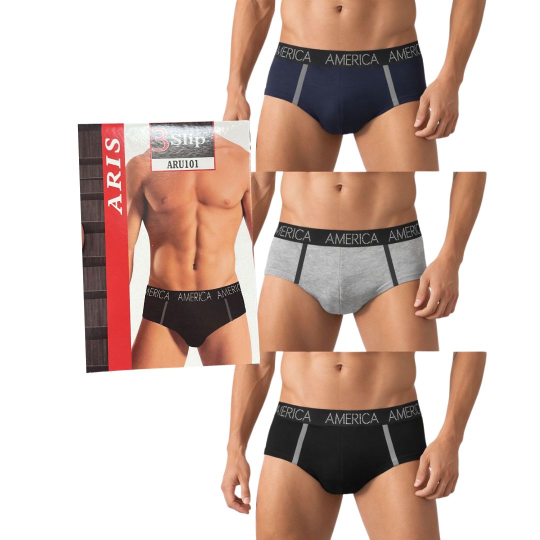 SLIP UOMO in Cotone Elasticizzato – Confezione 3 pz (Nero, Grigio, Blu)