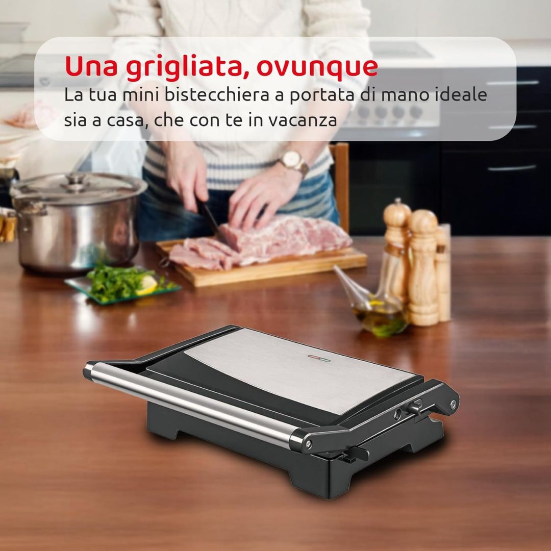 MELCHIONIFAMILY Burgy – Mini Bistecchiera Elettrica 1000W con Piastre Grill Antiaderenti
