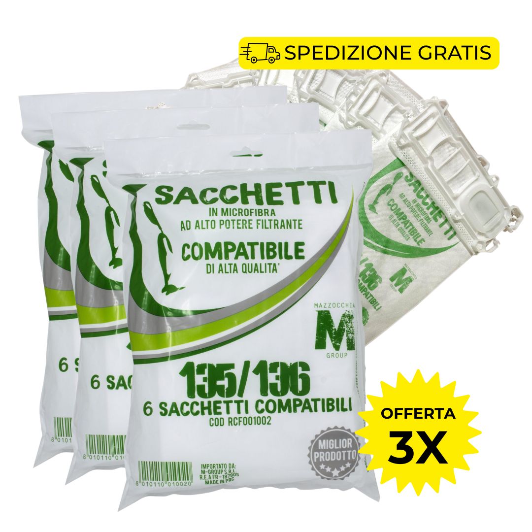 Folletto VK135/136 - 18 SACCHETTI COMPATIBILI IN MICROFIBRA 3X6pz