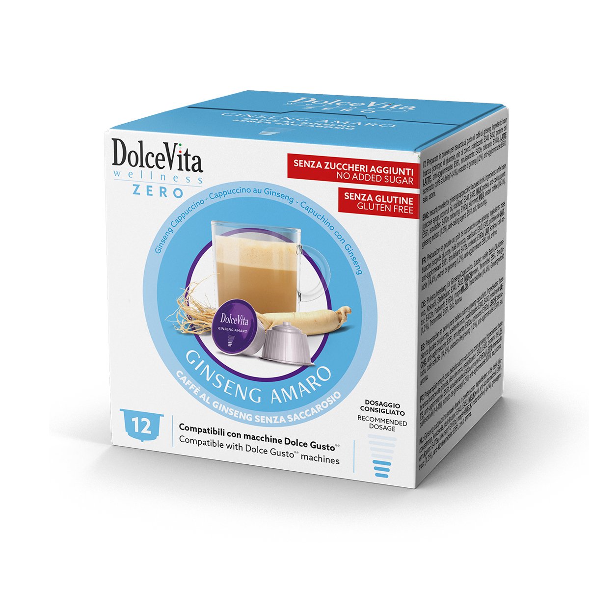 DOLCEVITA WELLNESS ZERO GINSENG Amaro - Bevanda solubile al gusto di caffè aromatizzato al ginseng 12cap. DolceGusto